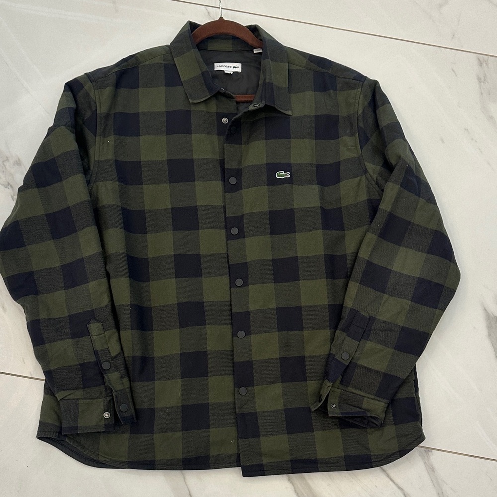 Lacoste Men's Olive and Navy Plaid button up jacket